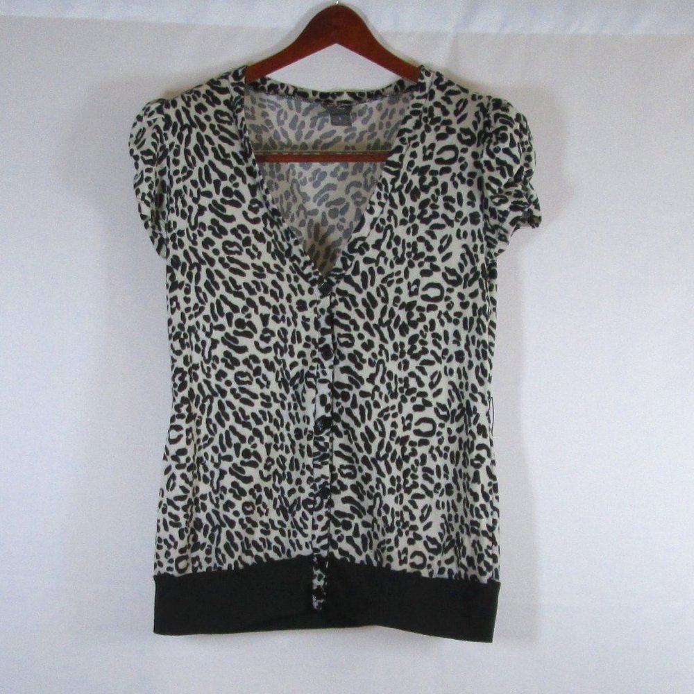 Dots Womens Cow Print Short Fluted Sleeved Cardigan 3/4 V Neck Button Do…